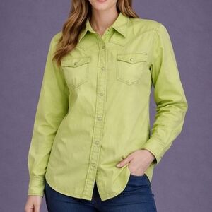 Life STYLE Cowboy Core Neon Acid Green Snap Button Western Rodeo Shirt